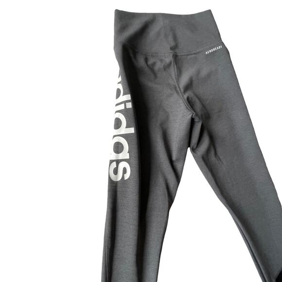 Adidas Design 2 Move High Rise Logo Leggings Sheer Panel XS Gray EUC - Picture 8 of 14